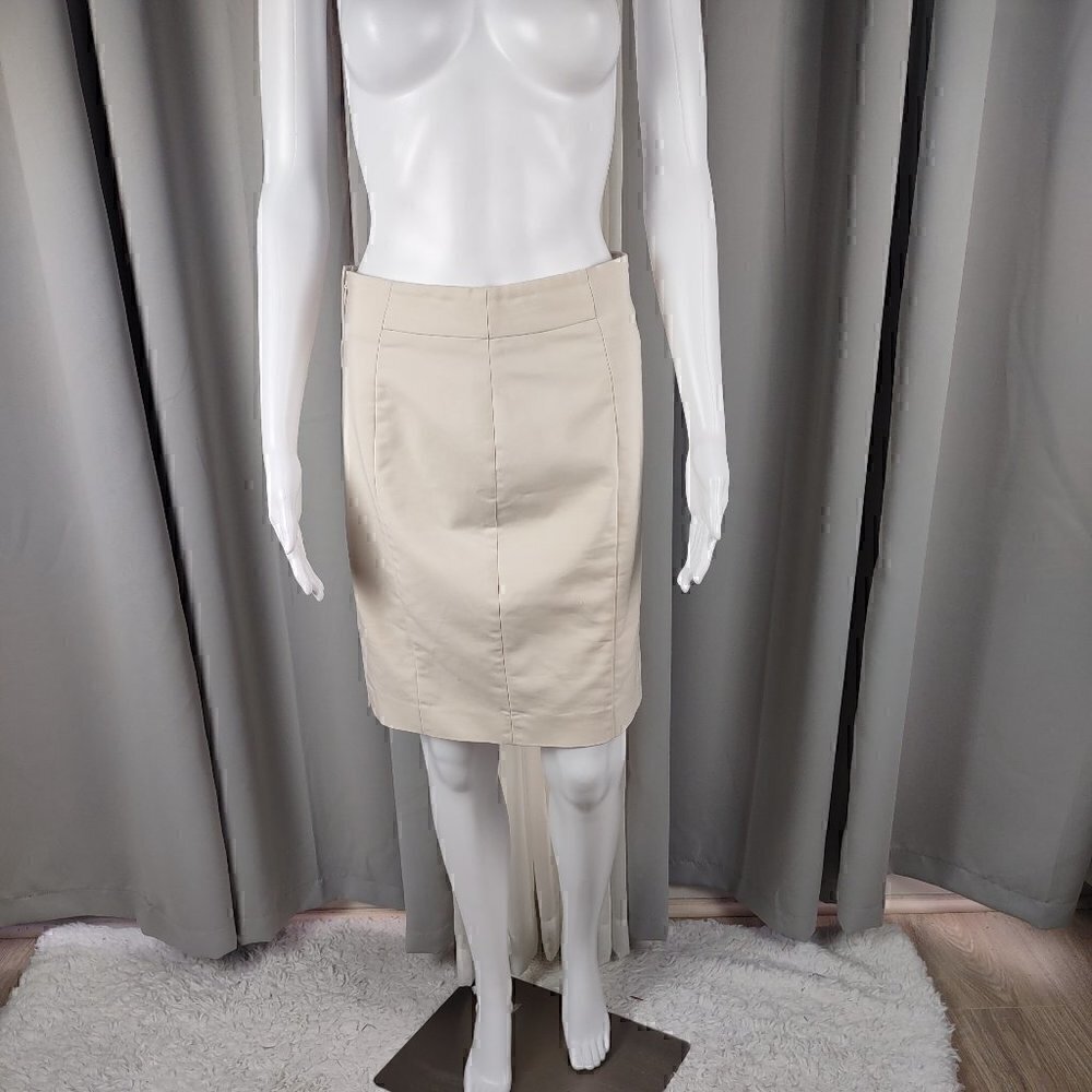 H&M Women's Light Beige, Tan, Cotton Blend Pencil Skirt With Pockets Size 8